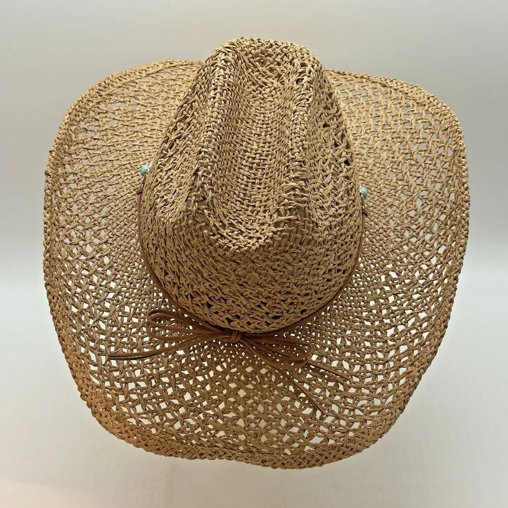 San Diego Hat Company Straw Cowboy Hat Turquoise Conchos Hat Band Wide Brim OSFM